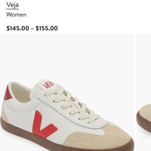 GREAT Veja Cream and Red Leather Sneakers